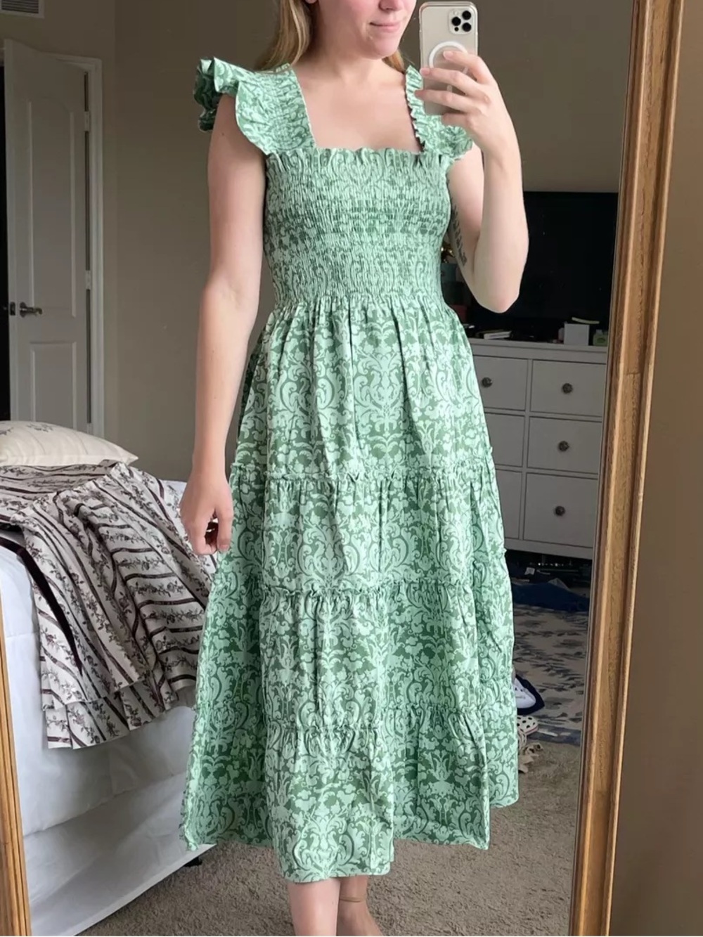Hill House Home Green Jacquard Ellie Nap Midi Dress Size Medium